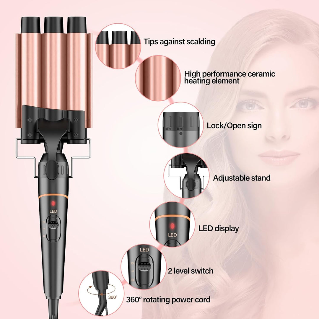 BESTOPE PRO Lockenstab Set 5-in-1 – 3 Keramikfässer für Grosse Locken &amp; Wellen – Schnelles Aufheizen