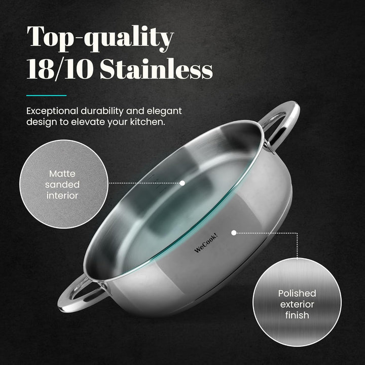 STAINLESS LOW COOKING POT WITH LID 28 cm. 4.9 Liter, 4.9 Liter