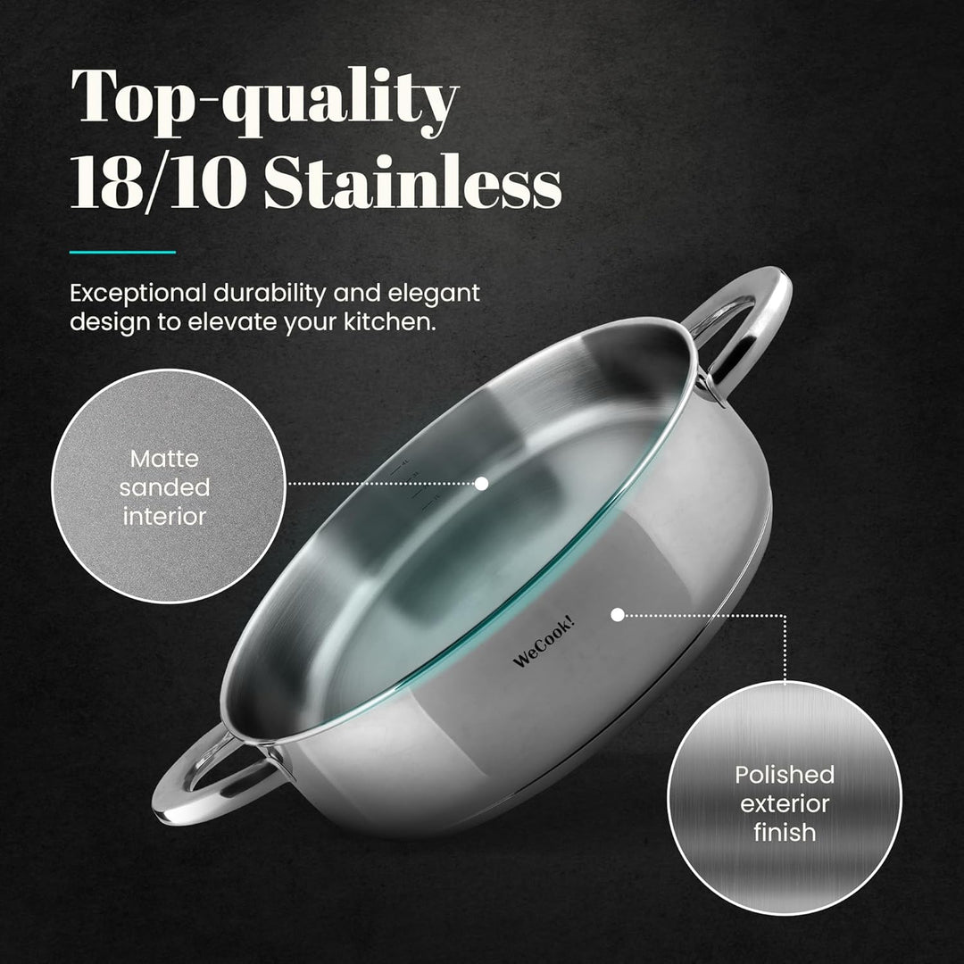 STAINLESS LOW COOKING POT WITH LID 32 cm. 6.8 Liter, 6.8 Liter