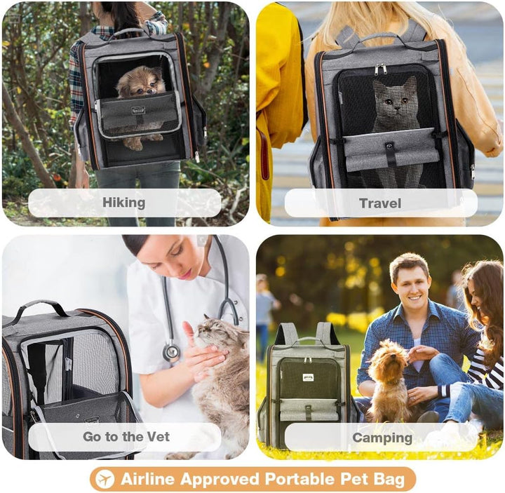 Lekebobor Katzenrucksack-Tragetasche, erweiterbarer Haustier-Tragerucksack für kleine Hunde, mittelg