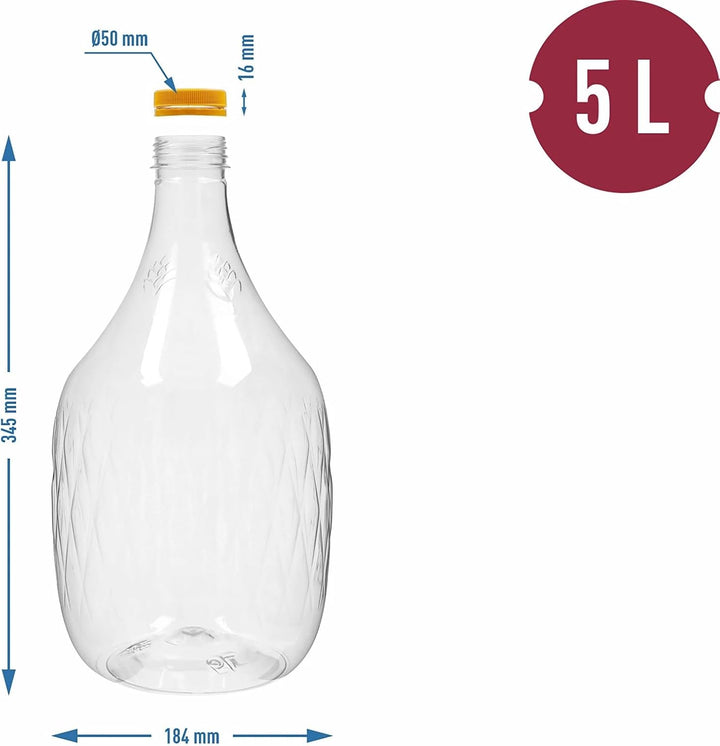 lilawelt24 4X 5L Weinflasche Weinballon aus Kunstoff + Gummistopfen +Gährröhrchen - GÄRBALLON Ballon