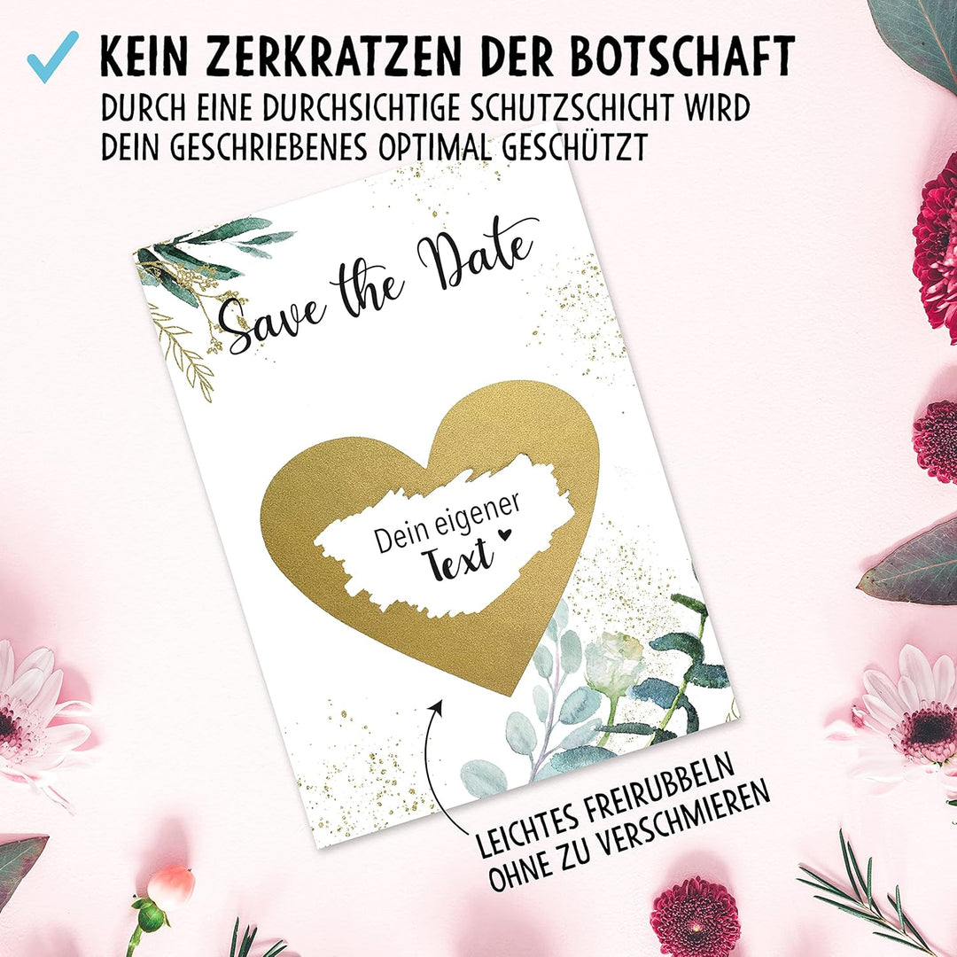 OWLBOOK® 5 Rubbelkarten zum selber beschriften | Save the Date | Rubbellos für eigenen Text | Hochze