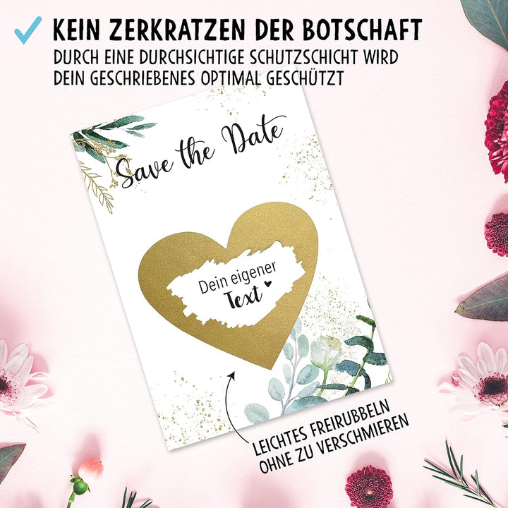 OWLBOOK® 5 Rubbelkarten zum selber beschriften | Save the Date | Rubbellos für eigenen Text | Hochze