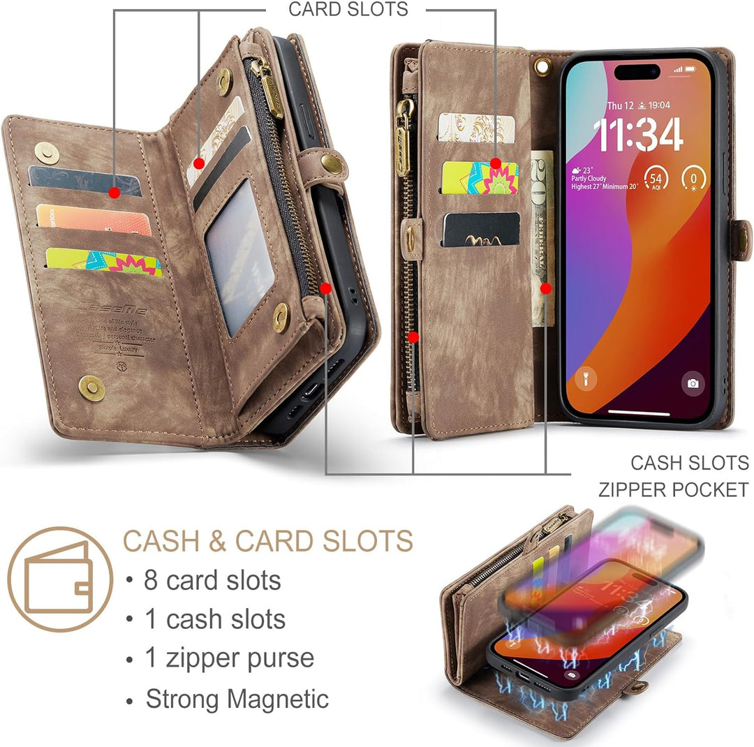 UFinetech für iPhone 15 Pro Max Hülle, Flip Leder TPU Stossfest Kartenfach Tasche Handyhülle für iPh