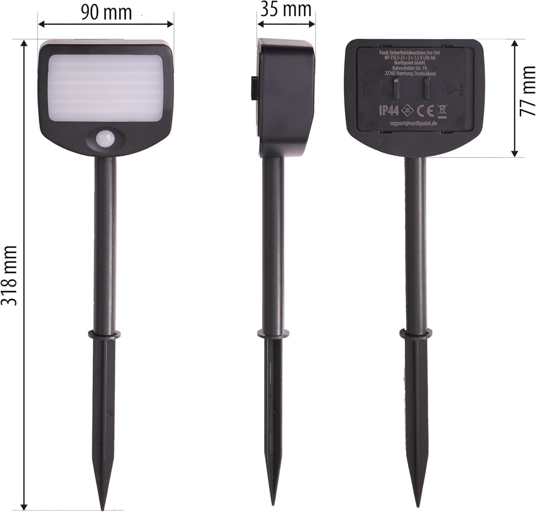 Northpoint LED Batterie Strahler Fluter Sicherheitsleuchte 6er Set mit Funk-Aktivierung Bewegungsmel