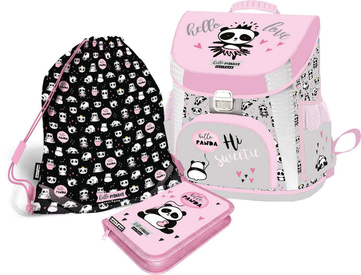 SCOOLSTAR Panda Schulranzen Mädchen 1 Klasse Tornister Schulrucksack Schultasche Set 3 teilig inkl.