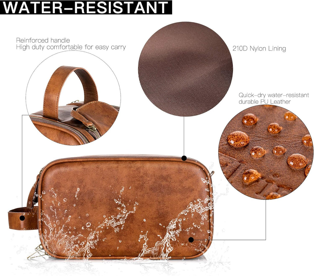 Elviros Kulturbeutel Herren, Geschenke für Männer, PU-Leder Wasserdicht Reise Grosse Öffnung Kulturb