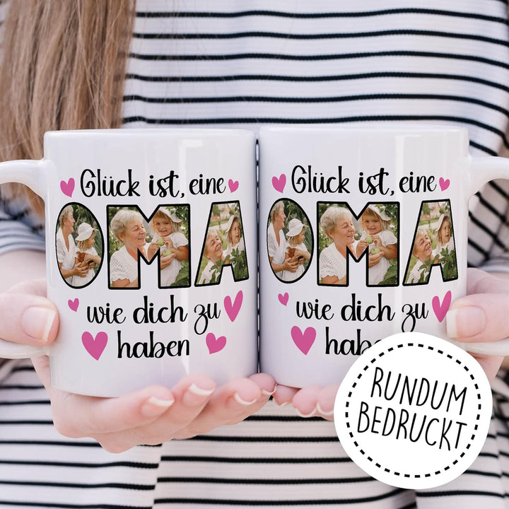 Oma Tasse personalisiert mit Bild, Glück ist eine Oma wie dich zu haben, Geschenk personalisierbar G