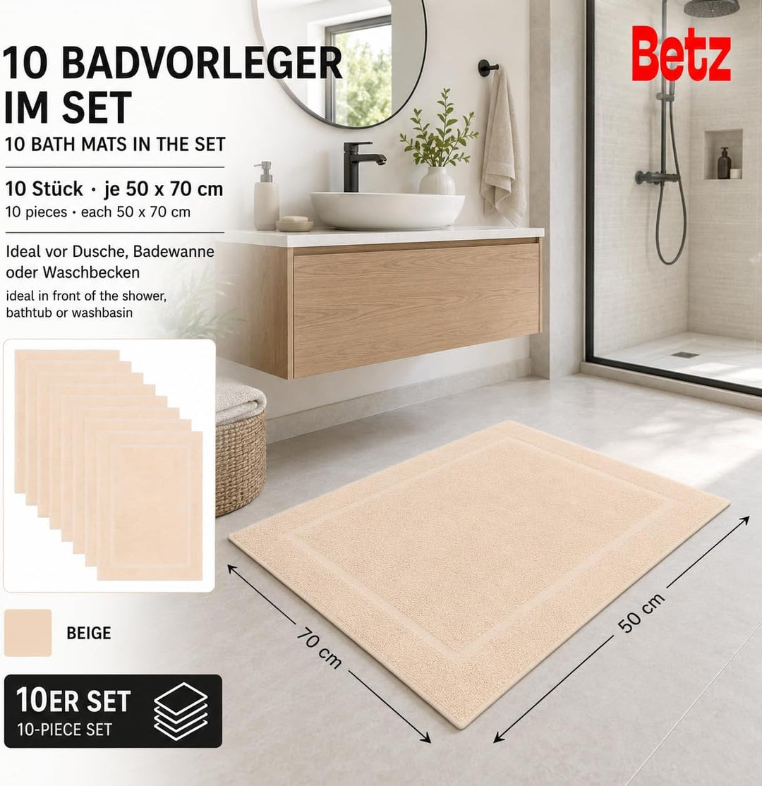 Betz 10 Stück Badvorleger Badematte Badteppich Duschvorleger Frottee Premium 100% Baumwolle Grösse 5