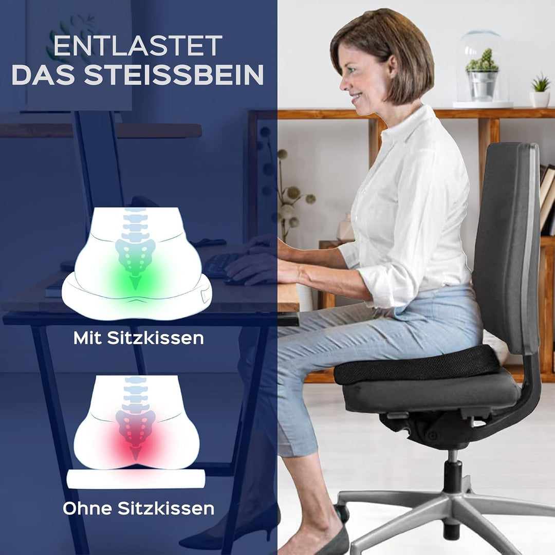 bonmedico Sitzkissen orthopädisch - Ergonomisches Memory Foam Kissen für Bürostuhl, Auto, Rollstuhlk