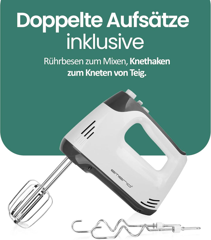 EMERIO elektrischer Handmixer Handrührer Mixer Handrührgerät mit 400 Watt 5 Geschwindigkeiten & Turb