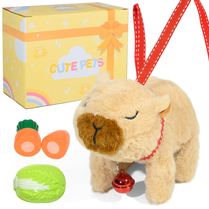 Interaktiver Plüsch-Springer-Capybara mit Klang Wandernde Capybara-Spielzeug mit Leine und niedliche