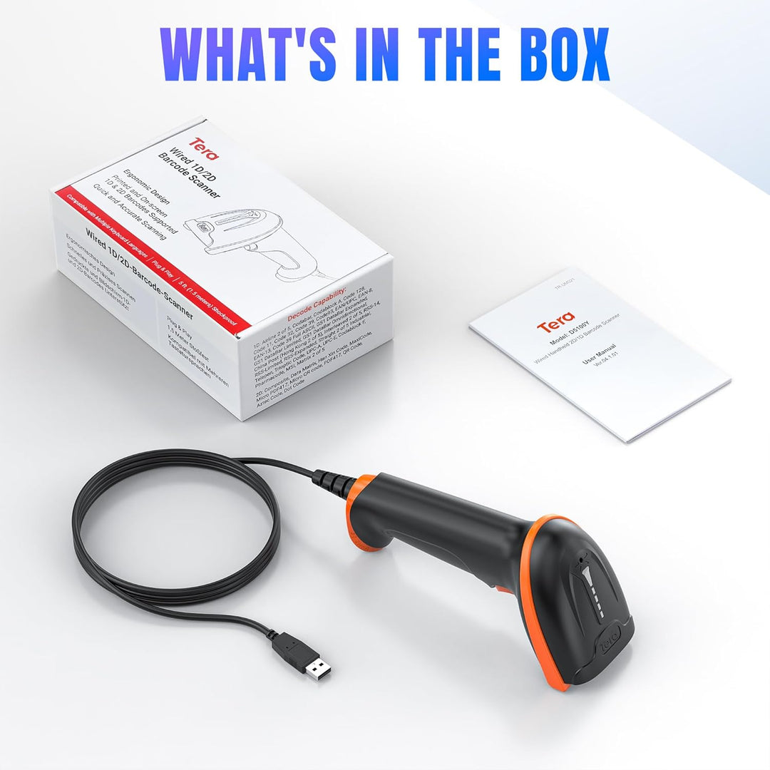 Tera Barcode Scanner 1D 2D QR Wired Handscanner Kabelgebundenes CMOS-Barcode-Lesegerät mit Stossfest