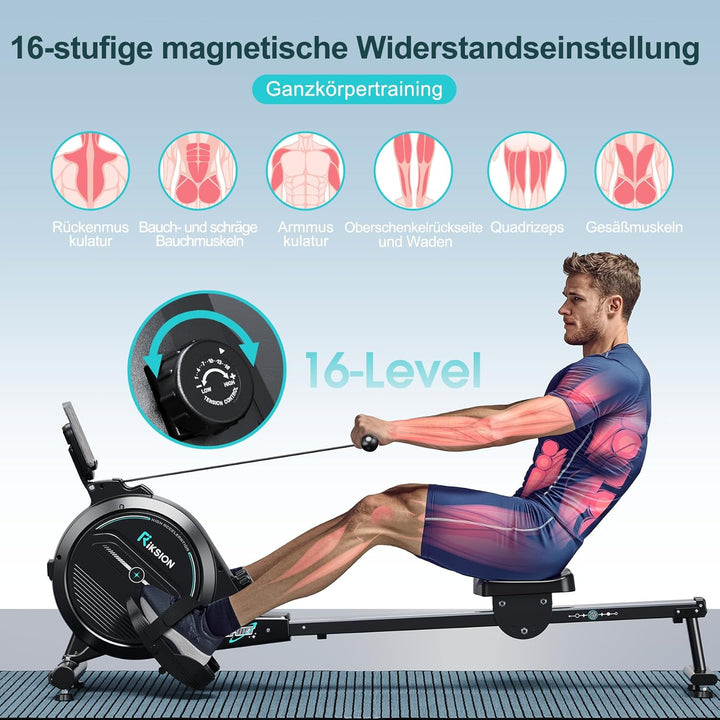 [2026 Testversion] Rudergerät für Zuhause mit Magnet-Fitnesstrainer,Rudergerät 16 Stufen Widerstand,