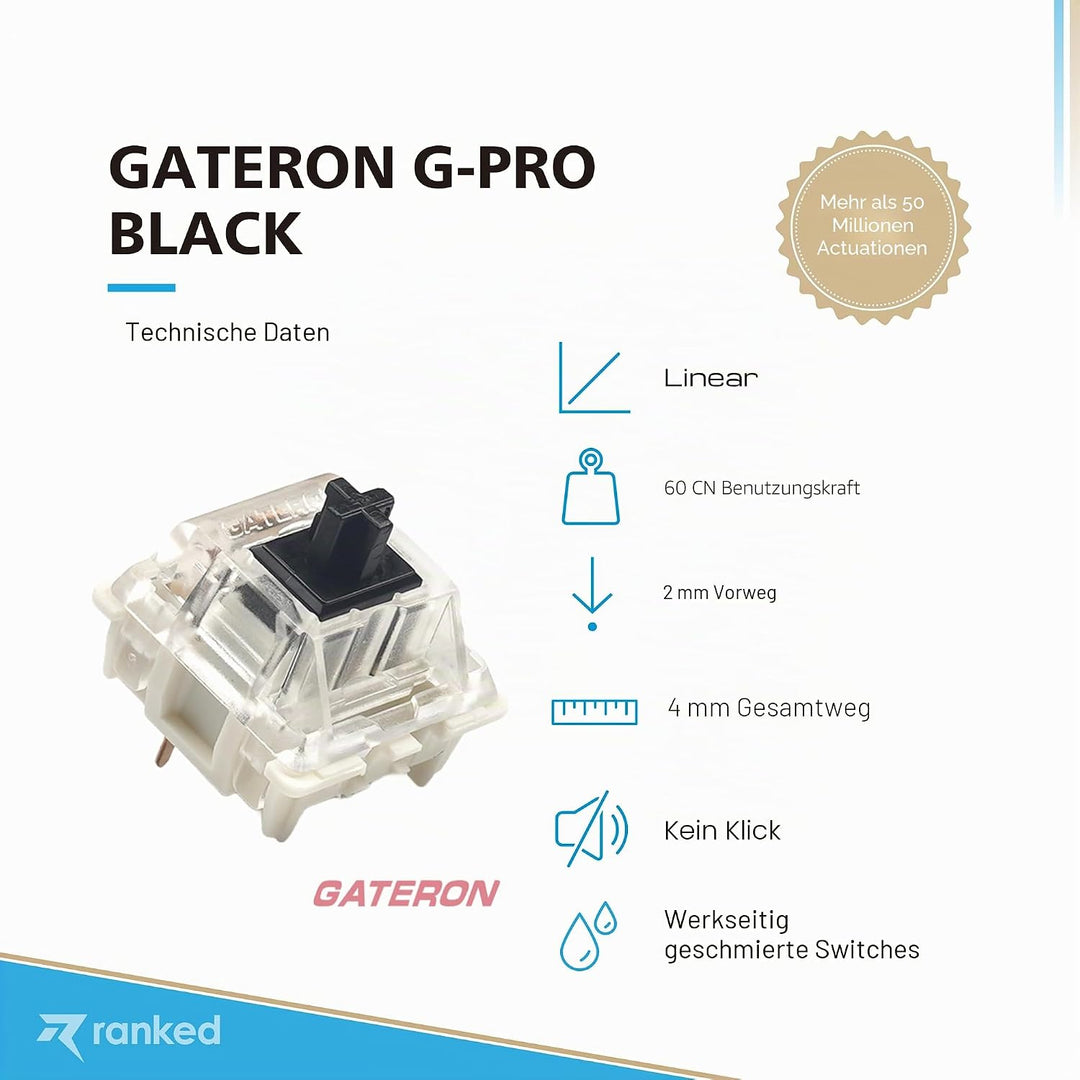Packung mit Gateron ks-9 G PRO Tastenschaltern für Mechanische Tastaturen | Platte Montiert | Vorges