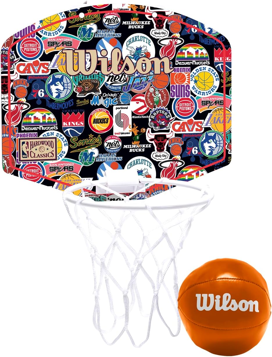 Wilson NBA Team Retro Mini-Korb, Kunststoff-Mini-Basketballkorb zum Einhängen an der Tür, Überall Sp