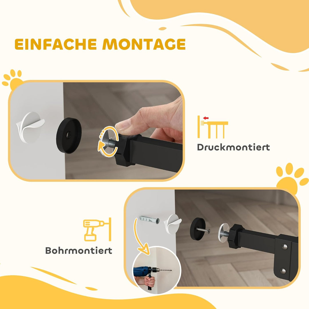 PawHut Treppenschutzgitter Türschutzgitter Ohne Bohren 74-80cm Kinderschutzgitter mit Katzenklappe A