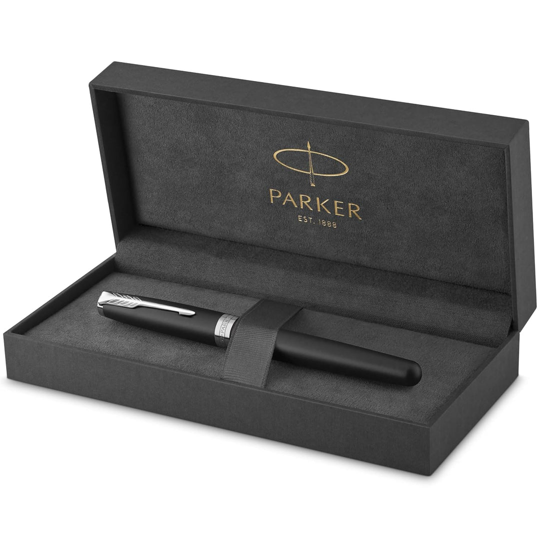 Parker Sonnet Füller | Matt-Schwarze Lackierung mit Palladiumzierteilen | Füllfederhalter mit mittle