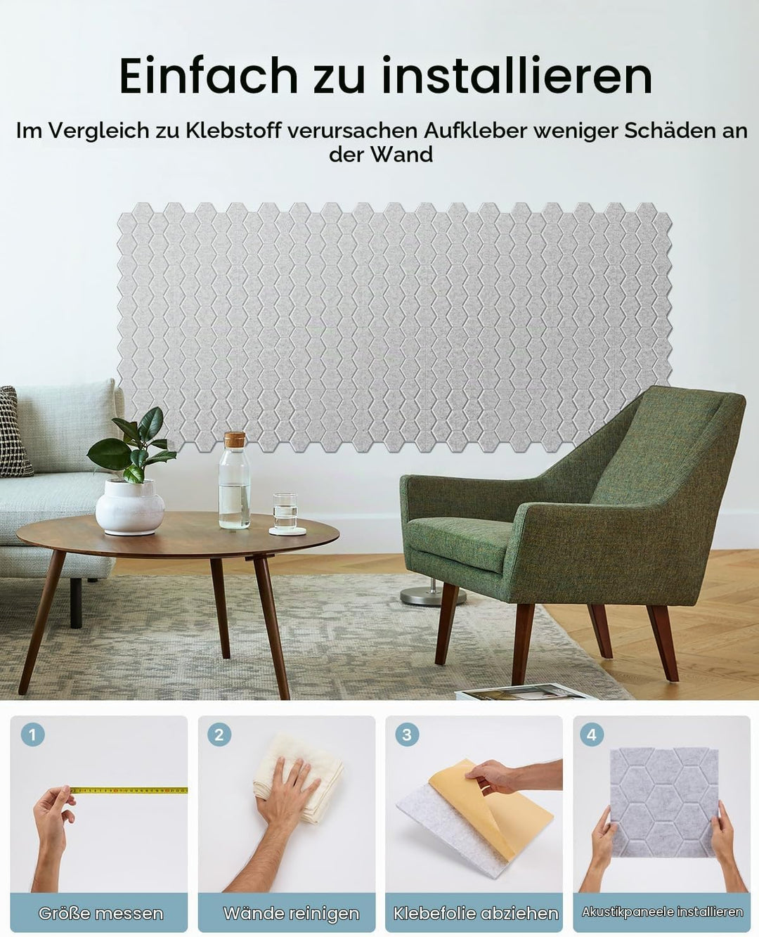 18 Stück Akustikplatten Selbstkleben, Schallabsorber, 30x30x0.9cm, Schalldämmung Wand tür Decken, Ak