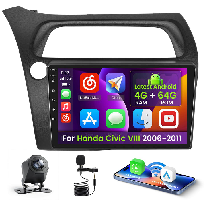 Inefala 4+64G Android 15 Autoradio für Honda Civic VIII 2006-2011 mit Wireless CarPlay Android Auto,