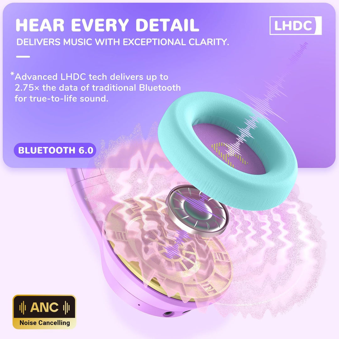 iClever Noise Cancelling Bluetooth Kopfhörer Kinder, LED-Beleuchtung, Bluetooth 6.0, Type-C-Schnella