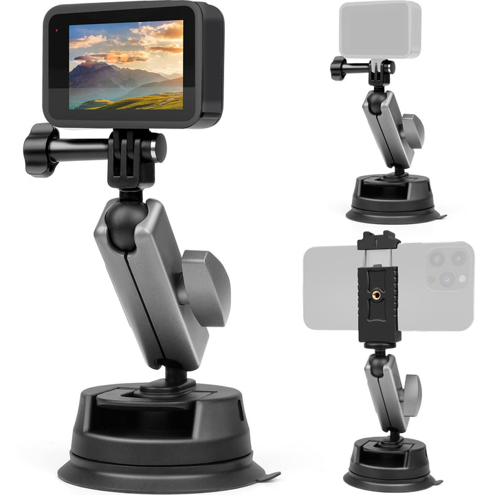 Action Kamera Saugnapfhalterung Auto Saugnapf Halter mit 360° Doppelkopf und 1/4 Gewinde Telefonhalt