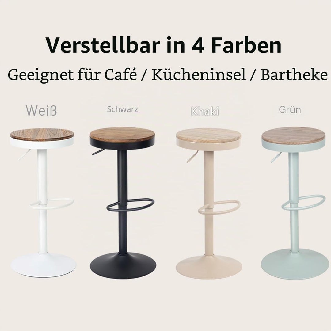 YOUNIKE Barhocker 2er Set Holz Barhocker Barstuhl Hoher Metallrahmen 360° höhenverstellbar drehbar m