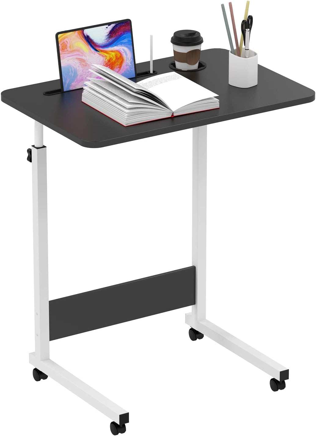 PIPIPOXER 60x40cm Laptoptisch mit Rollen, Laptoptisch höhenverstellbarer 69-90 cm, Schreibtisch Comp