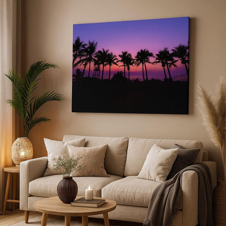 Bilder auf Leinwand 100x70cm Leinwandbild Sonnenuntergang dämmerung sonne palme Gross Wanddeko Bild