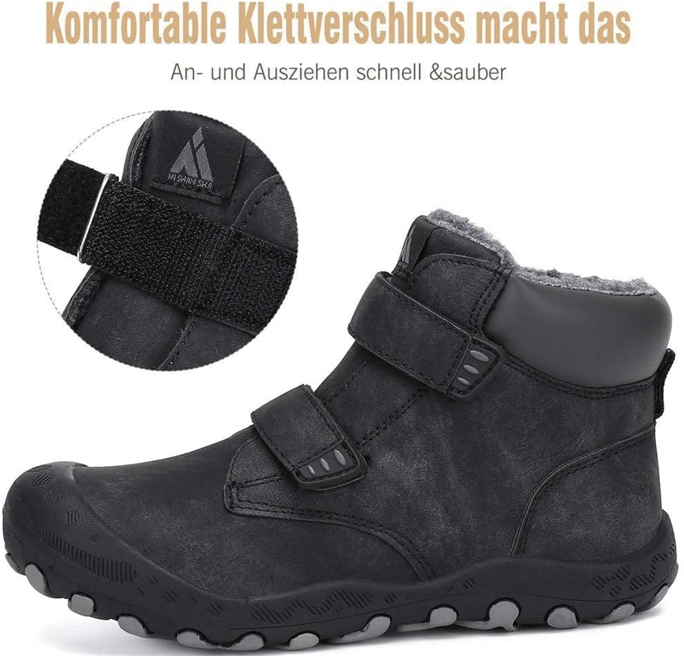 Mishansha Kinder Winterschuhe Gefüttert Winterstiefel für Jungen Mädchen Gr.24-38 28 EU Schwarz, 28