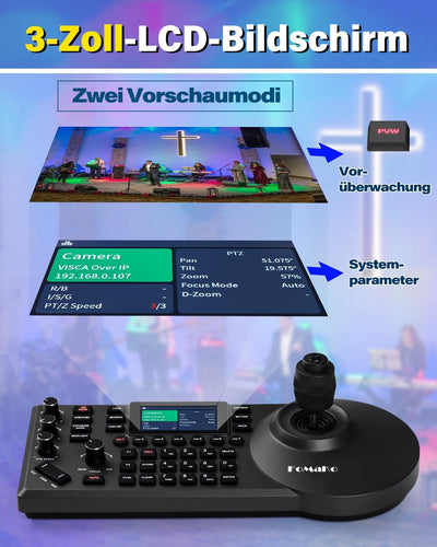 FoMaKo 20x NDI PTZ Kamera Bundle/Kit (2X KN20A Kamera & 1x KC608 Pro PTZ Controller) für Gottesdiens