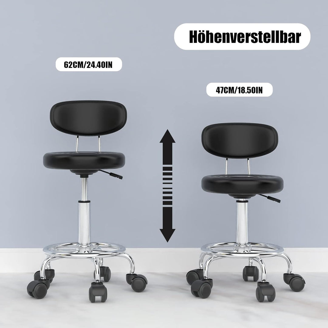 Lvhecforhm Bürostuhl mit Lehne, Rollhocker 2er Set, Arbeitshocker Höhenverstellbar, 360° Rotating Se