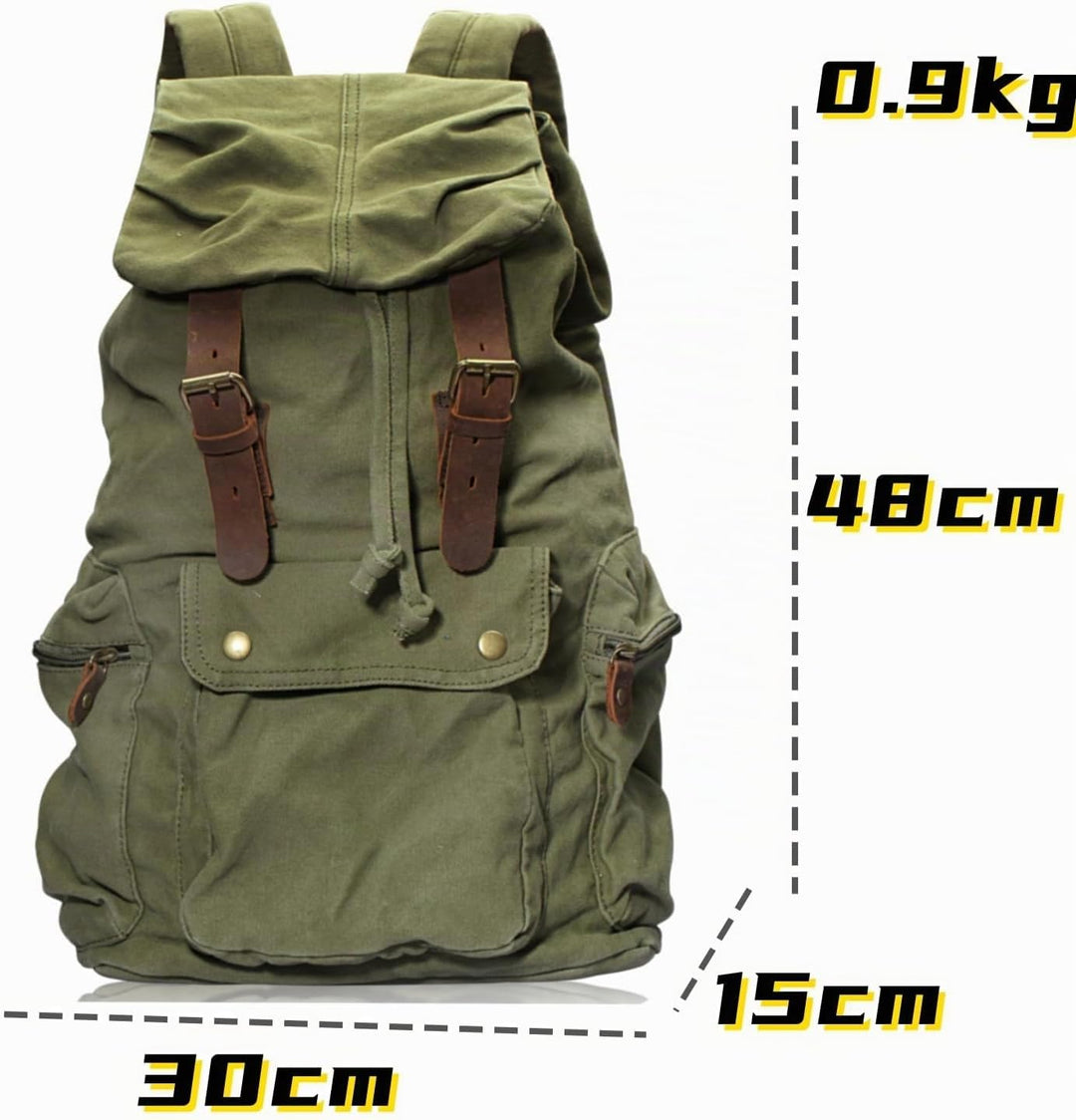 DRF Rucksack aus Canvas im Vintage Stil mit Leder Zubehör 