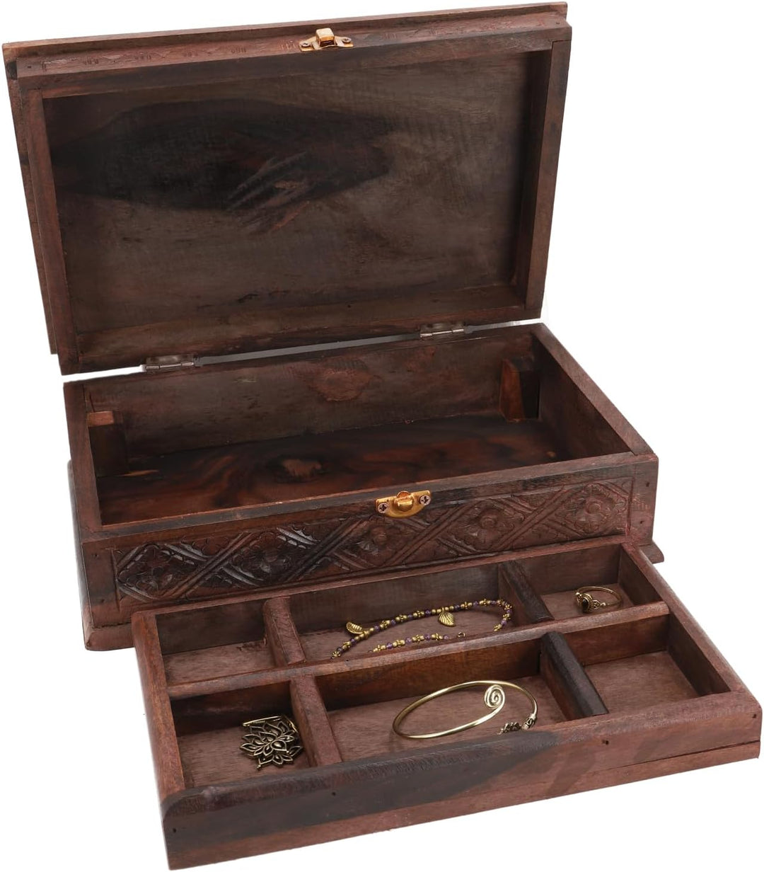 GURU SHOP Abschliessbare Schmuckschatulle, Schatztruhe, Holzschachtel, Schmuck Dose, Schatzkiste - M