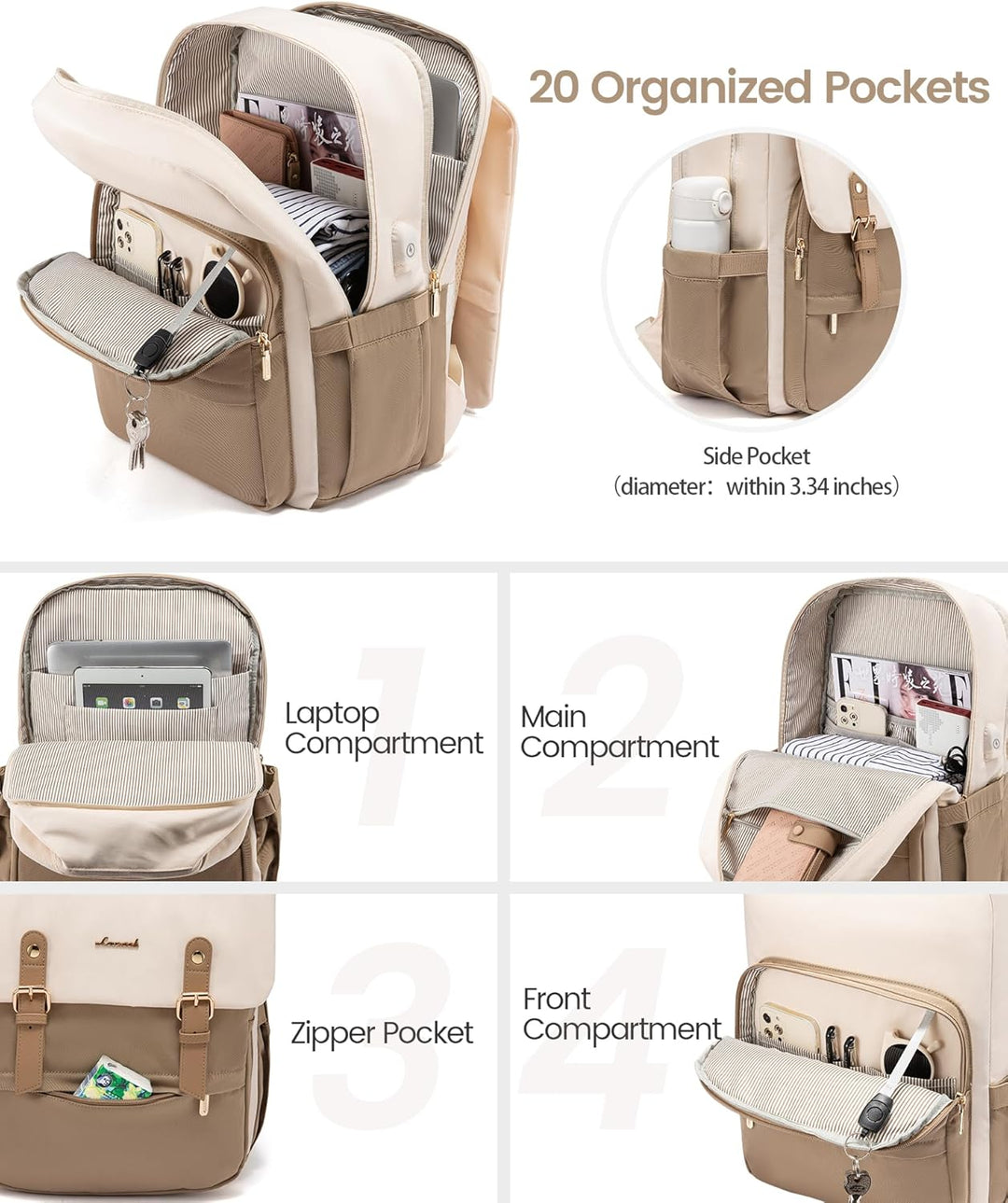 LOVEVOOK Rucksack Damen, Laptop Schulrucksack Wasserdicht, Daypacks Arbeitstasche, Schultasche Reise
