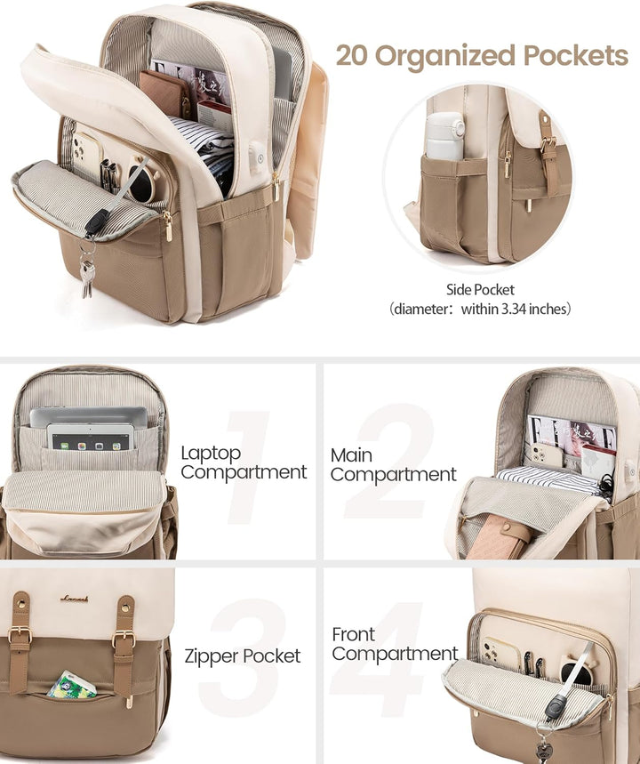 LOVEVOOK Rucksack Damen, Laptop Schulrucksack Wasserdicht, Daypacks Arbeitstasche, Schultasche Reise