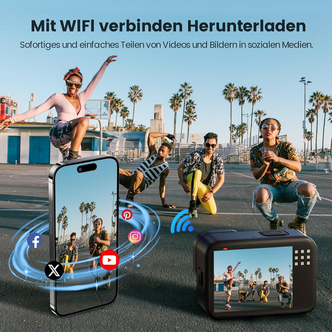 4K 60FPS 48MP Action Cam, 50FT Unterwasserkamera mit Touchscreen, wasserdichte Kamera, EIS Stabilisi