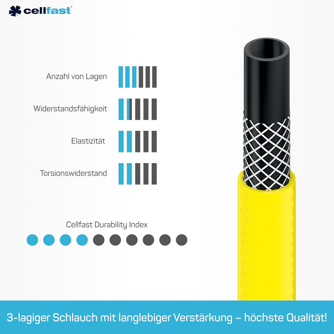 Cellfast Gartenschlauch PLUS 3-lagiger Wasserchlauch mit dauerhafter Verstärkung aus Garn höchster Q