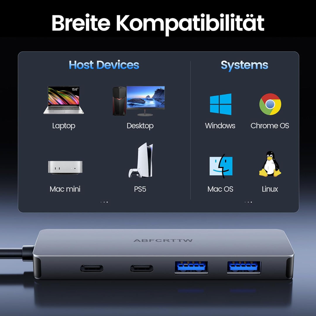 USB C Hub 10Gbps, 4-Port USB C Splitter für Desktop, USB 3.2 Hub mit 120cm Kable, USB C Verteiler fü