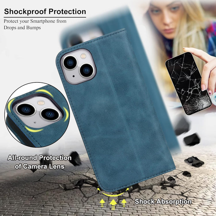 VISOUL iPhone 14 Plus Hülle, Stossfeste Handyhülle [Erstklassiges Rindsleder], TPU Schutzhülle [Kart