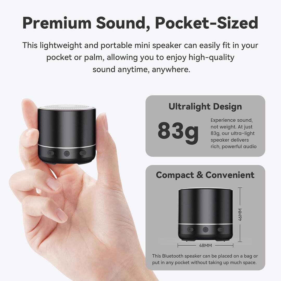 Mini Bluetooth Lautsprecher (83g), Musikbox Bluetooth 5.4 mit RGB Lichter, HD-Sound & starke Bass, T