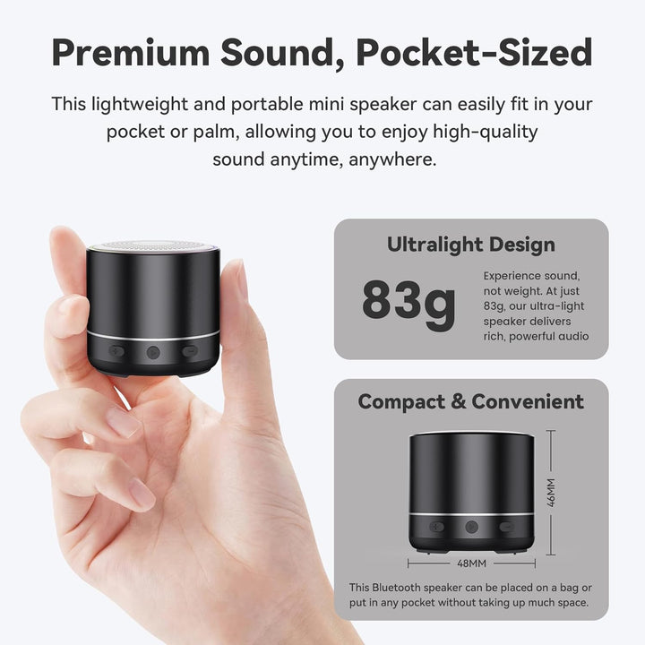 Mini Bluetooth Lautsprecher (83g), Musikbox Bluetooth 5.4 mit RGB Lichter, HD-Sound & starke Bass, T