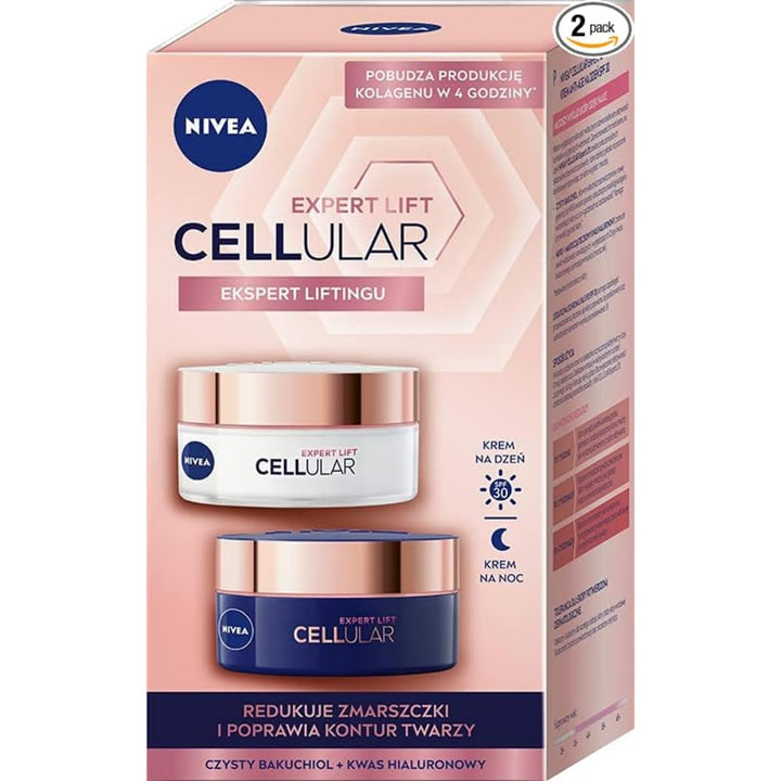 NIVEA 2er Pack Cellular Expert Lift Anti Faltcremes Set für Tag und Nacht SPF 30, 2x50ml