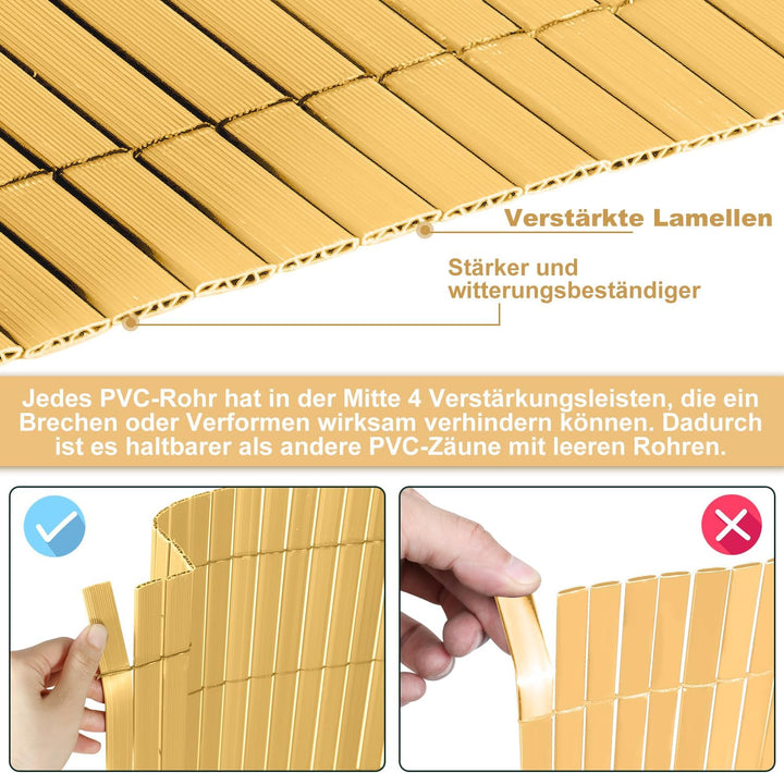 Izrielar Sichtschutzmatte, PVC Sichtschutzzaun, 4-Gewicht-Verstärkung, 0.9 x 5M Sichtschutz für Zaun