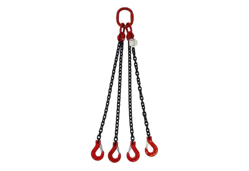 4-Strang Anschlagkette 2,5m GK8 8mm schwarz mit Sicherheitshaken verkürzbar