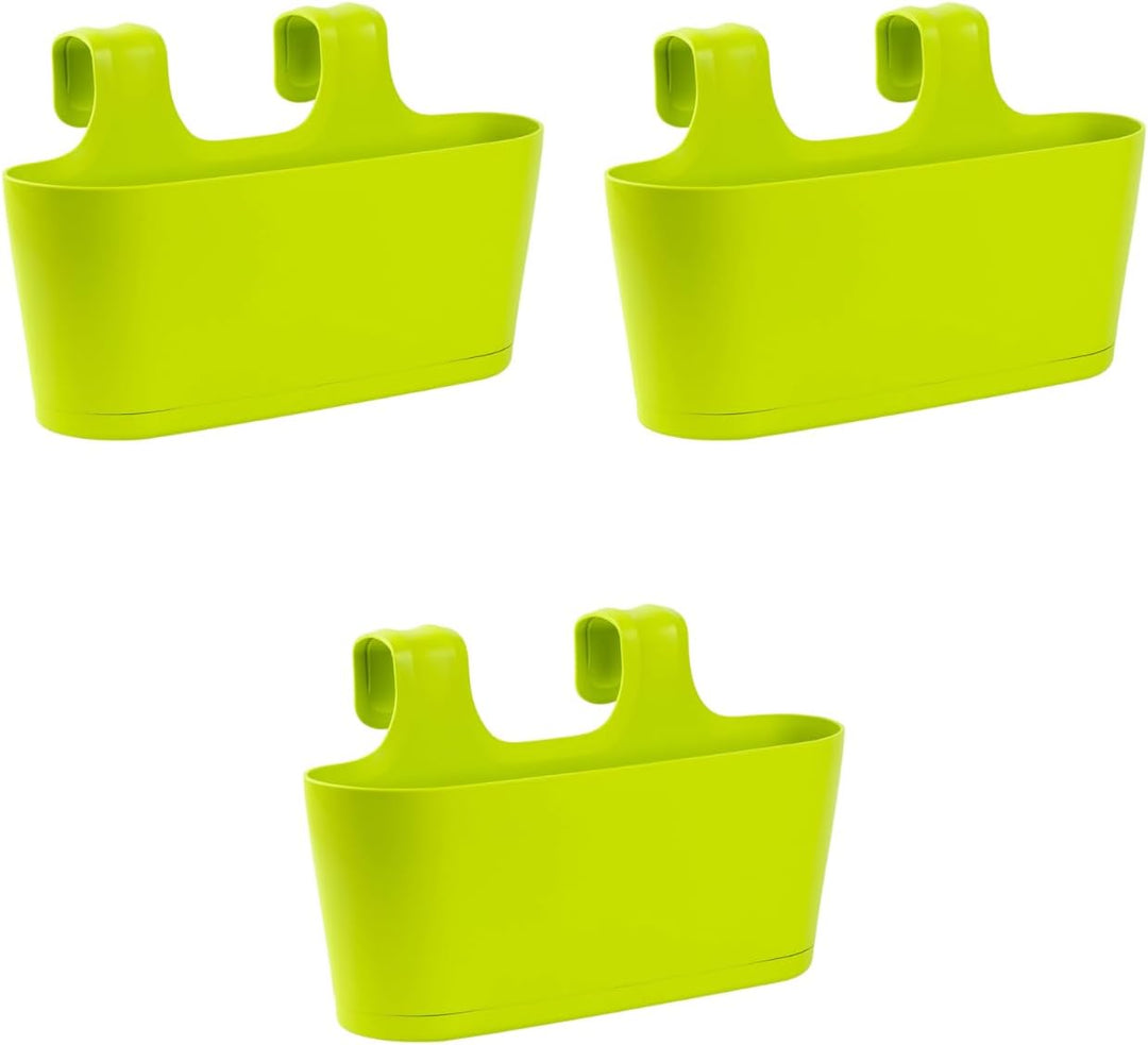 3X Blumenkasten oval Balkon Übertopf Pflanzkasten Blumentopf zum Hängen mit Wasserspeicher Farbe grü