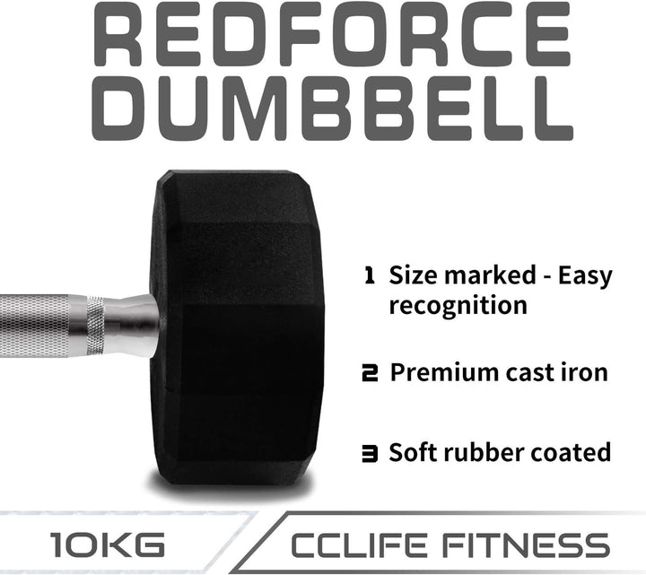 CCLIFE Hanteln Kurzhantel 1er 2er Set Dodekagon Zwölfeck Gummi Gusseisen verchromte Griffe 10-60 kg