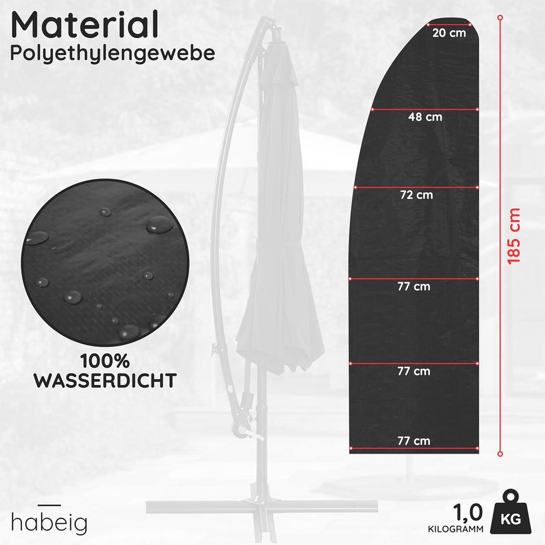 habeig Luxus-SCHUTZHÜLLE für Ampelschirm SH-LUX Schirm 3m Schutzhaube Wasserdicht Sonnenschirm Hülle