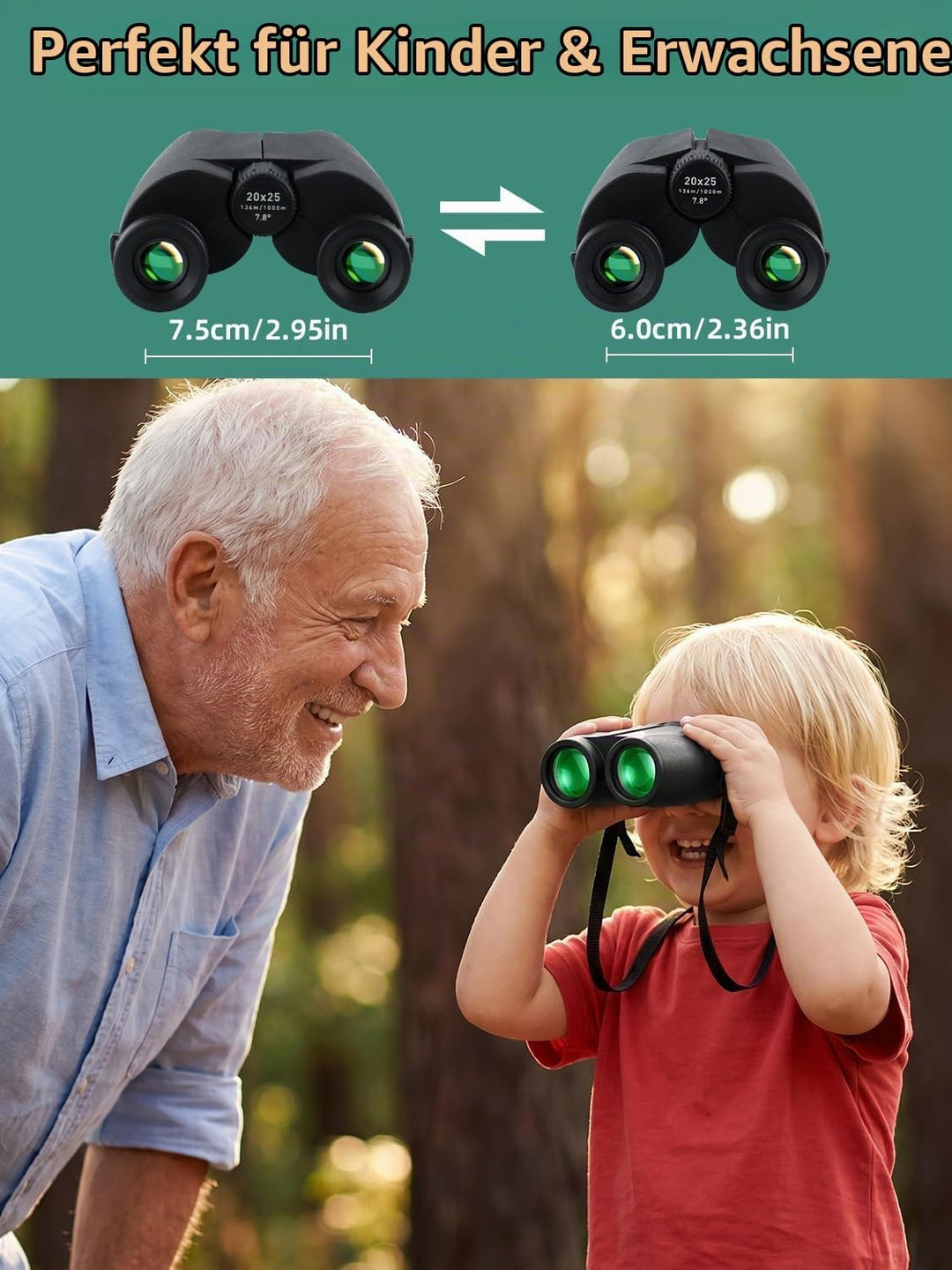 20x25 Kompaktes Fernglas für Erwachsene &amp; Kinder, Fernglas Erwachsene mit hoher Vergrösserung bei sc