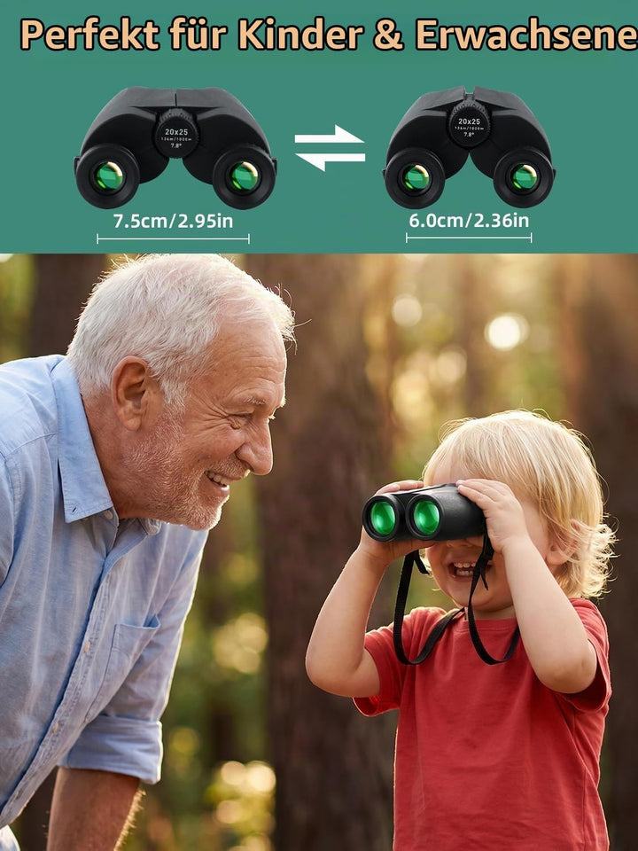 20x25 Kompaktes Fernglas für Erwachsene &amp; Kinder, Fernglas Erwachsene mit hoher Vergrösserung bei sc
